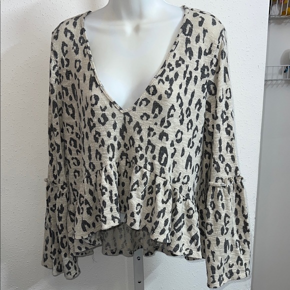 Altar'd State Leopard Print Ruffle Blouse - Picture 1 of 4